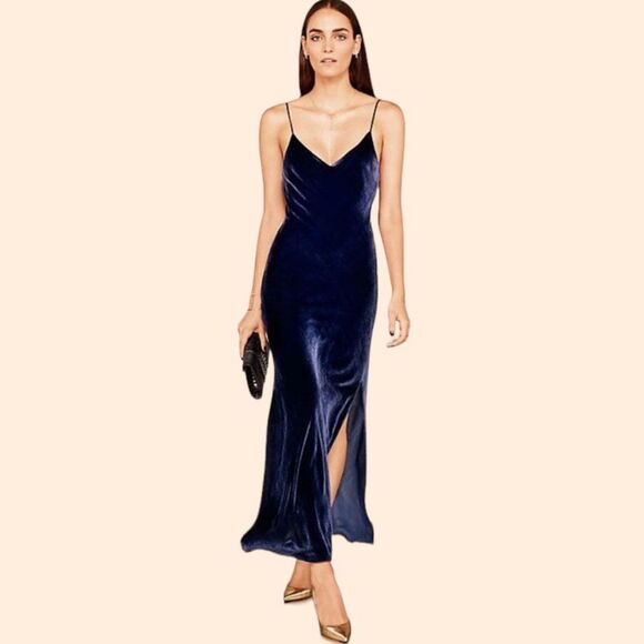 INTERMIX Navy Blue Velvet Maxi Dress - Picture 1 of 8